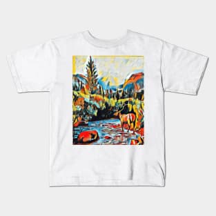 The forest, the creek and the deer in the comics Kids T-Shirt